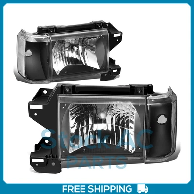 Headlights Black Housing Clear Lens For 87-91 Ford F150 F250 Bronco - Image 1 of 4