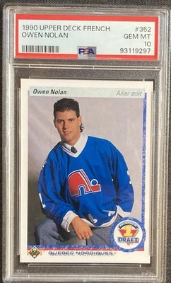 Tarjeta de novato Owen Nolan 1990 cubierta superior francesa #352 PSA 10 rara primera selección general Foto 1 de 2