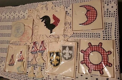 Лот винтажных вышитых нашивок аппликации парусники петух медвежата луна  - Изображение 1 из 4