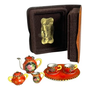 Vintage Dollhouse Miniature Tea Party Set Hand Painted Ceramic with Case - Picture 1 of 10