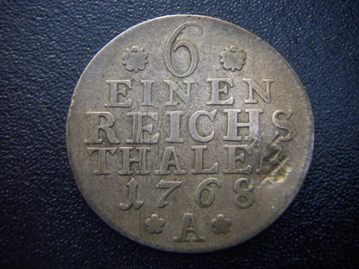 1768 - A GERMANY DEUTSCHLAND PRUSSIA EMPIRE 1/6 THALER SCARCE SUPERB SILVER COIN - Image 1 of 2