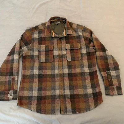 Jeremiah Shirt Mens Large Plaid Wool Blend Button Up Flannel Outdoors Brown Gray - Image 1 of 4