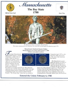 2000 Massachusetts P&D Postal Commemorative Society Statehood Quarters & Stamps - Picture 1 of 2