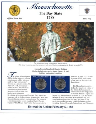 2000 Massachusetts P&D Postal Commemorative Society Statehood Quarters & Stamps - Image 1 of 2