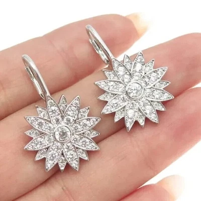2Ct Round Cut Lab-Created Diamond Drop Dangle Earrings 14k White Gold Plated - Image 1 of 4
