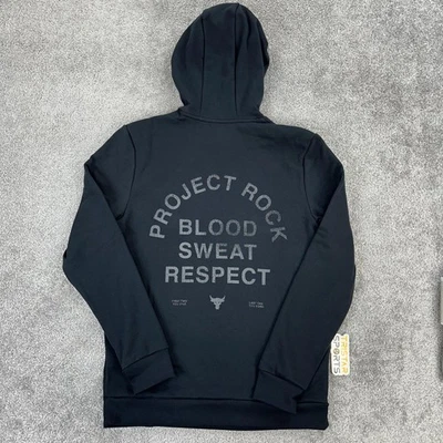 Under Armour Project Rock Hoodie Mens XL Black Rival Fleece Pullover Logo Back - Image 1 of 4