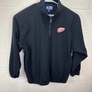 Vintage Detroit Red Wings Fleece Sweater Mens XXL Black 1/4 Zip 90s Starter NHL - Picture 1 of 20