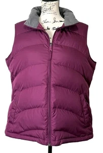 Lands End gesteppte Daunen gefütterte Weste grau-Kragen durchgehender Reißverschluss Damen Größe L Petite - Bild 1 von 7