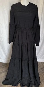 Annah Hariri Womens Maxi Dress Size 6 Black Peasant Ruffle Tiered Cottagecore - Picture 1 of 6