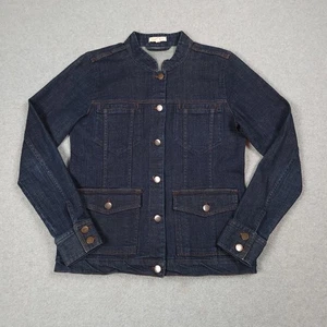 Eileen Fisher Jacket Women XS Blue Denim Dark Wash Organic Cotton Stretch Biker - Picture 1 of 8