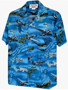 Pacific Legend USA Fighter Planes Men's Hawaiian Shirt - Picture 1 of 5