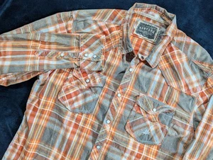 BKE Vintage Pearl Snap Paid Orange Flannel Western Shirt Mens Large Standard Fit - Picture 1 of 10