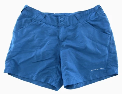 Columbia 尼龙弹力蓝色棕色轻便徒步旅行可打包短裤 M — 第 1/4 张图片