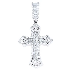925 Sterling Silber Herren Baguette RND CZ Kreuz Charm Anhänger - Bild 1 von 1