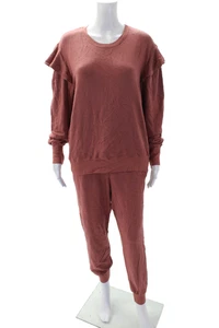 Sundry Womens Ruffled Long Sleeves Sweat Suit Clay Brown Cotton Blend Size 2/1 - Picture 1 of 12