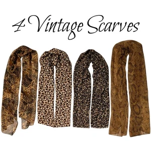 Lot of 4 Vintage Scarves Assorted Animal Print Pretty Scarf Mixed Sizes Shawls - Picture 1 of 11