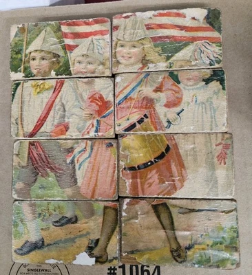 ANTIQUE VICTORIAN WOOD BLOCK PUZZLE ABC’s Revolutionary War Military Men Women - Image 1 of 4