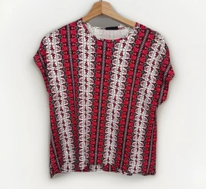 J. Jill Wearever Kurzarm Top rot weiß schwarz geometrisch gestreift Gr. XS - Bild 1 von 8