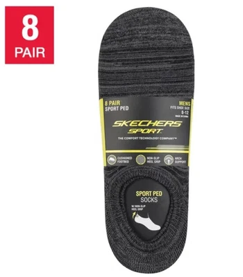 Skechers Sport Men's 8-Pair Comfort Ped Socks, Black/Gray, Fits Shoe Size: 8-12 - Image 1 of 4