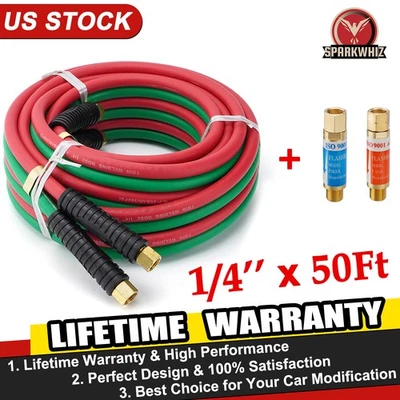 NEW Oxygen Acetylene Hose 1/4"×50ft 9/16"-18 B fittings&Flashback Arrestors Kit - Image 1 of 4