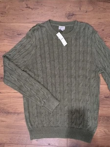 J Crew Heritage Mens Sz Large Linen Blend Cable Knit Crewneck Fisherman Sweater - Picture 1 of 9