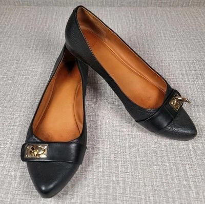 Zapatos planos de ballet Givenchy de cuero negro con bloqueo de diente de tiburón talla 9 sin cordones Foto 1 de 4