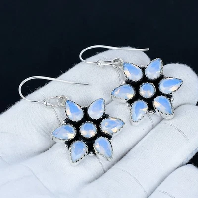 Raro Color Latte Opale Gemma Orecchini 925 Argento Gioielli Per Compleanno Gifts - Immagine 1 di 4