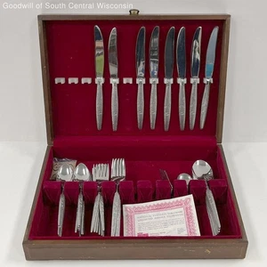Vintage Nasco Stainless Steel Flatware 50 pc Set - Fleur Pattern - Picture 1 of 5