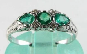 CLASS 9k 9CT WHITE GOLD EMERALD DIAMOND ART DECO INS BAND RING FREE RESIZE - Picture 1 of 6