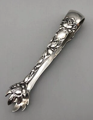 Pinzas Alvin antiguas nupciales de plata esterlina pequeñas de azúcar monograma "S" Foto 1 de 4