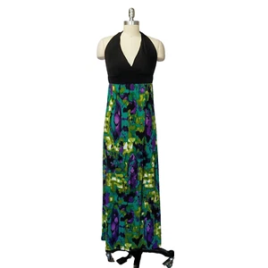 Vintage 00s Wet Seal Maxi Dress Size M Black Halter Top Stretch Knit Trashy Y2K - Picture 1 of 7