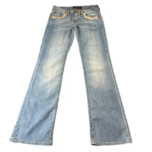Versace Jeans donna 31 34 bootcut lavaggio chiaro blu baffi vita bassa Y2K Medusa - Foto 1 di 13