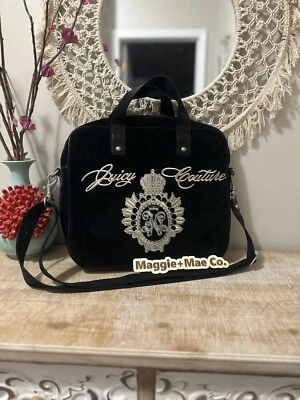 Vintage Juicy Couture Laptop Computer Messenger Bag Black 90s Terry Velvet - Image 1 of 4