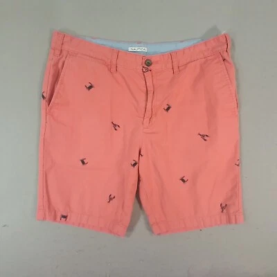 Nautica Shorts men's 36 x 9 pink slim fit cotton Critter Crab Lobster - Image 1 of 4