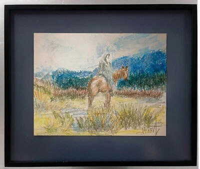 Pintura Acuarela Original Nativo Americano F Remington Inspirado Arte Occidental MK Foto 1 de 4