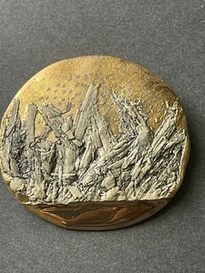 Vintage Brooch Pin Handcrafted Art To Wear Gold Trim Abstract Contemporary - Picture 1 of 5