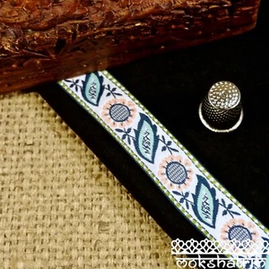 Sunflower Leaf Retro Jacquard 60s 70s Ribbon Trim M124 - Picture 1 of 4