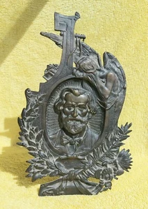 GIUSEPPE VERDI PARMA BUSSETO GRANDE PLACCA DA APPOGGIO BRONZO ORIGINALE CM 33 - Foto 1 di 5