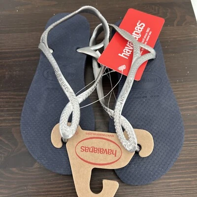 女孩 Havaiana 凉鞋全新带标签灰色银色踝带尺寸 2Y 巴西制造 EU 31 — 第 1/4 张图片