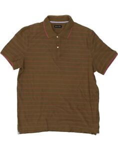 MASSIMO DUTTI Mens Polo Shirt XL Brown Striped Cotton AN06