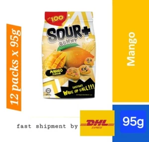 Lote de 100 dulces de goma dulce refrescante mango ácido paquete de 12 x 95 g-DHL - Imagen 1 de 6