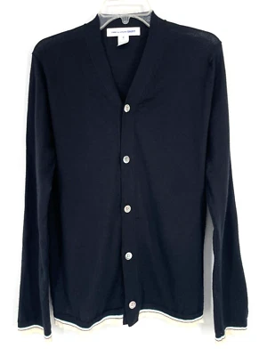 COMME des GARCONS Hombre M CAMISA NEGRA Punto Cuello en V Lana Cárdigan Algodón Japonés Foto 1 de 4