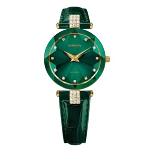 FACET STRASS, Brilliant-Cut, Gold Plated Swiss Quartz, 15mm Band - Green Dial - Picture 1 of 1