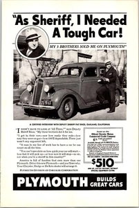 PRINT AD 1936 Plymouth Oakland CA Deputy Sheriff Pat Enos Buys New Car 6.5 x 10 - Picture 1 of 3