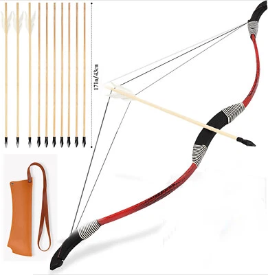 Kids Longbow and Arrow Set 33″ Archery Wood Recurve Bow Quiver Target Toys - Imagen 1 de 4