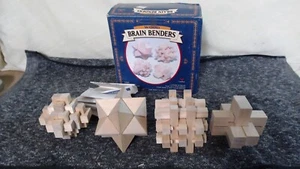 VTG 2000 Cardinal Industries Wood Brain Benders 4 Puzzles With Orig Box And Inst - Picture 1 of 1