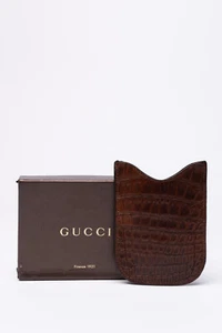 RRP€450 GUCCI Leather Mobile Phone Sleeve Open Top Brown Made in Italy - Bild 1 von 9