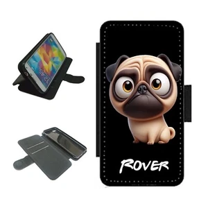 Personalisierte Handyhülle Mops Wallet Name für iPhone / für Samsung Flip Cover Hund - Bild 1 von 4