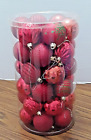 Christmas Tree Glass Ornaments All Red Textures Round Glitter Stripe Hanging 2'