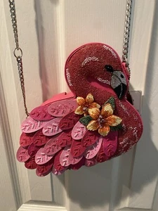 Mary Frances Ruffle My Feather Cross Body Purse Beaded New With Tags Flamingo - Picture 1 of 9